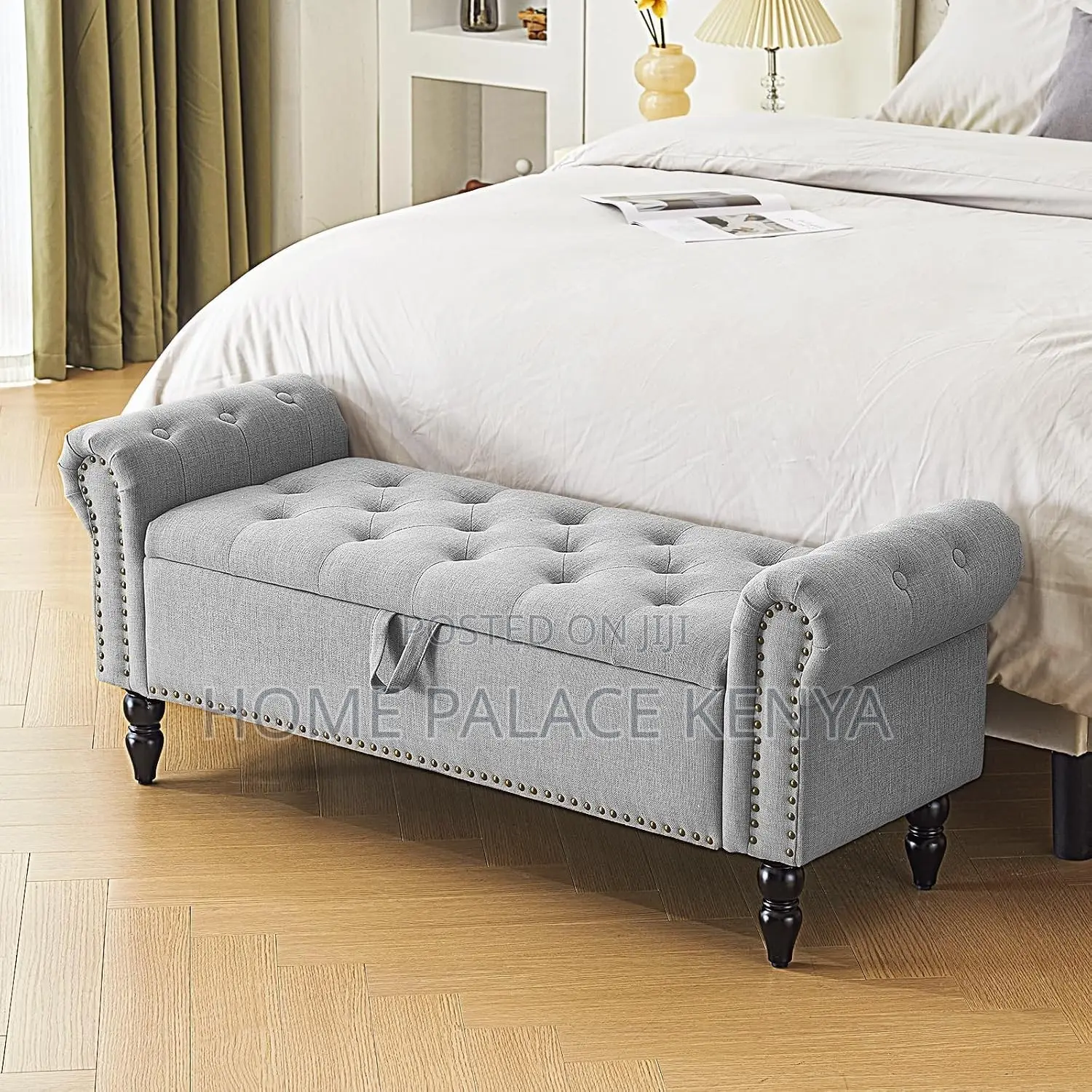 Bedside Bench; Elegant Upholstered Bedside Bench With Storage