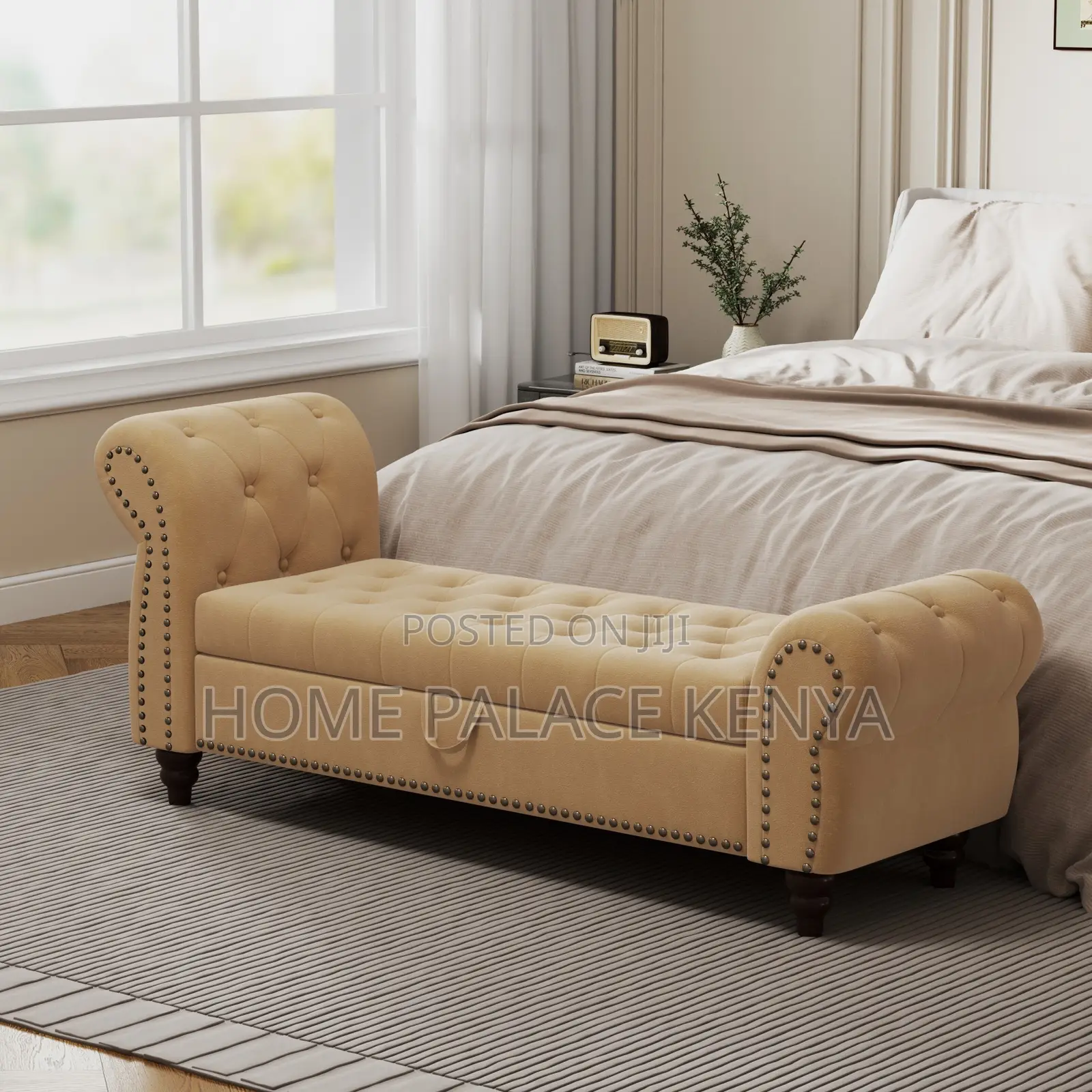 Bedside Bench; Elegant Upholstered Bedside Bench With Storage