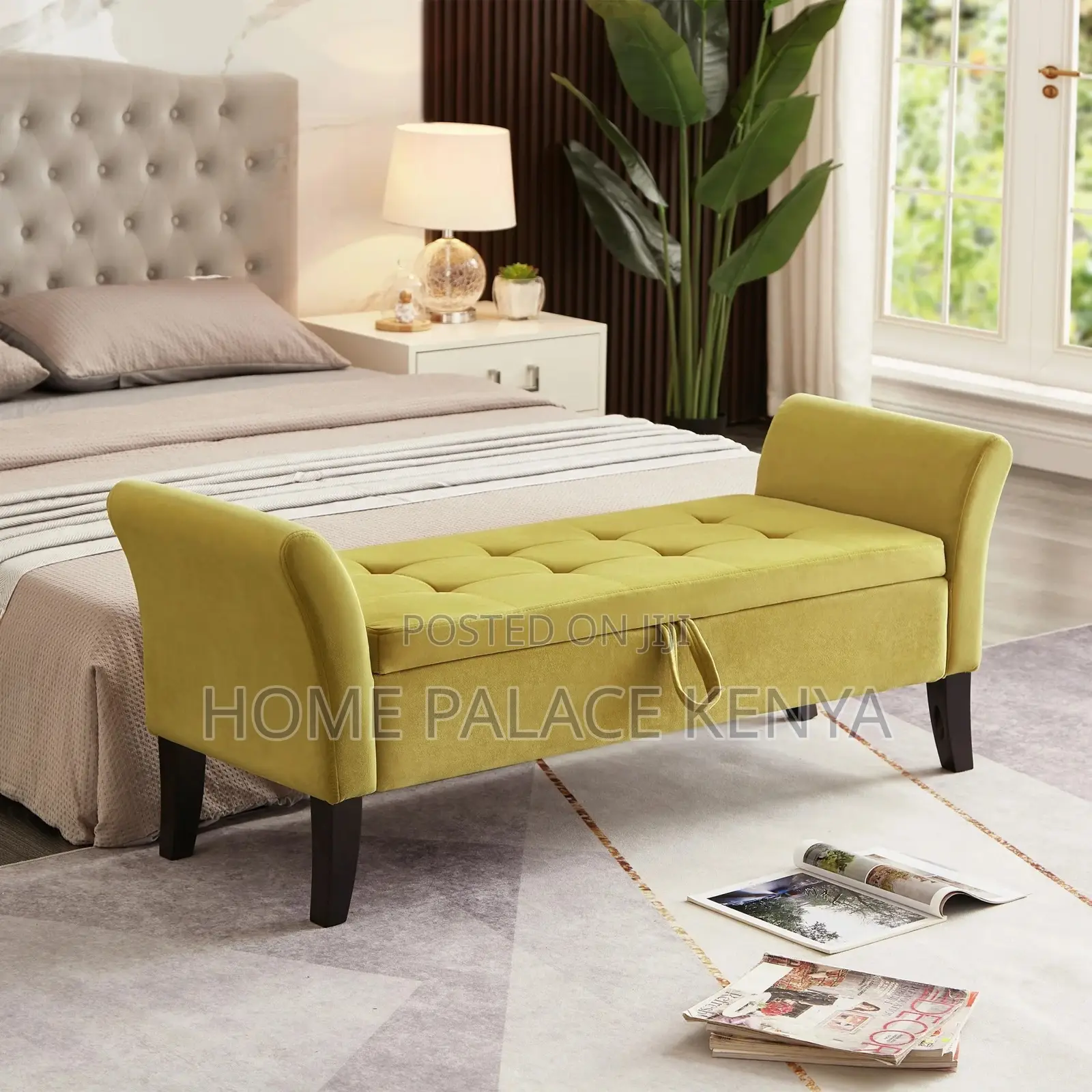 Bedside Bench; Elegant Upholstered Bedside Bench With Storage