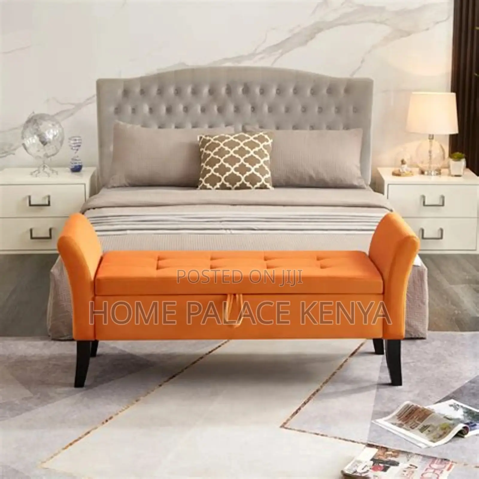 Bedside Bench; Elegant Upholstered Bedside Bench With Storage