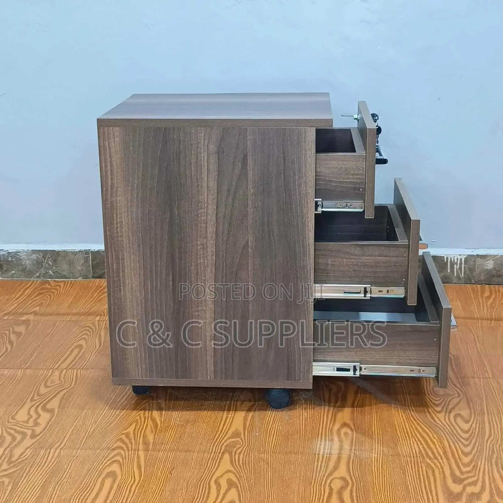 Wooden 3-Drawer Pedestal Desk Cabinet.