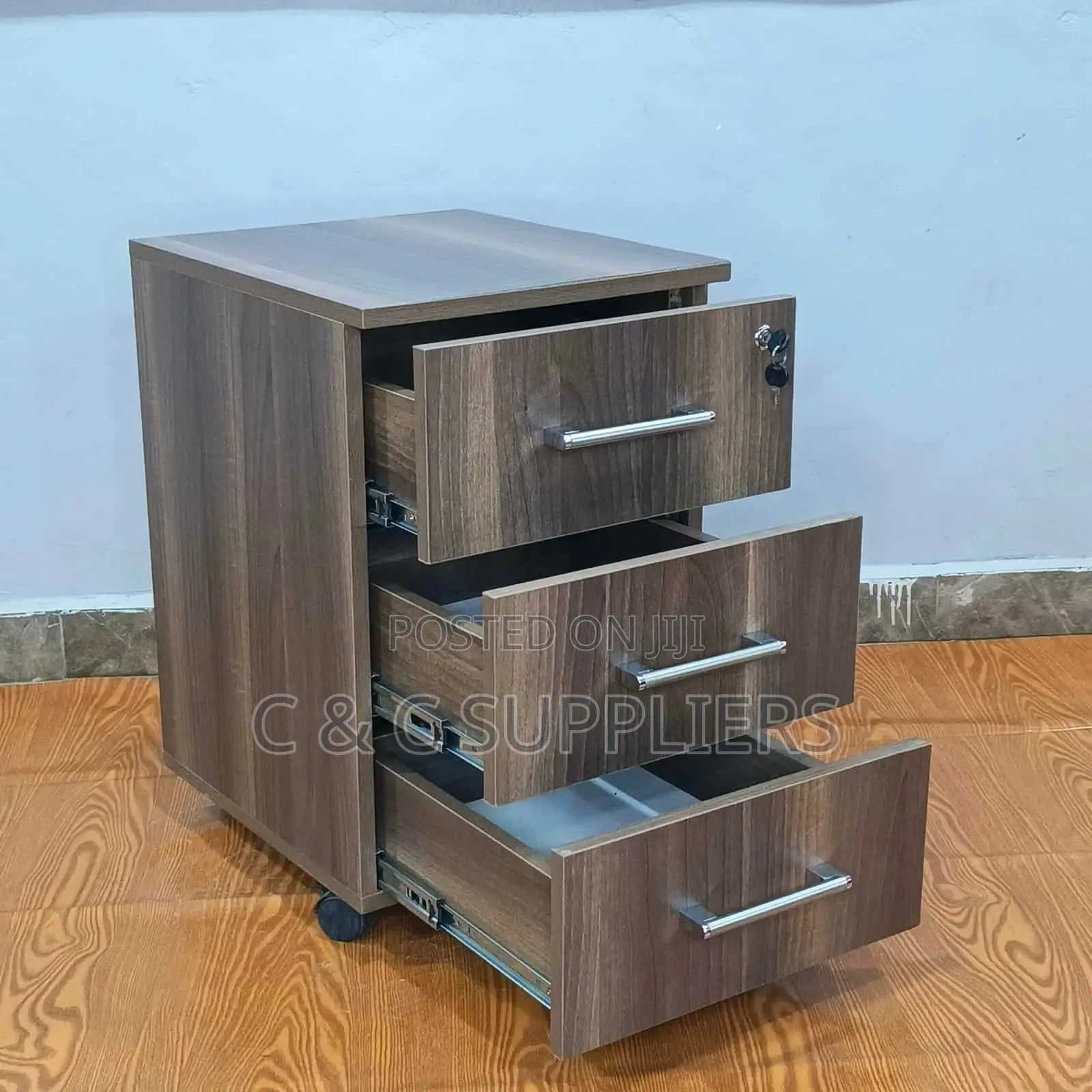 Wooden 3-Drawer Pedestal Desk Cabinet.