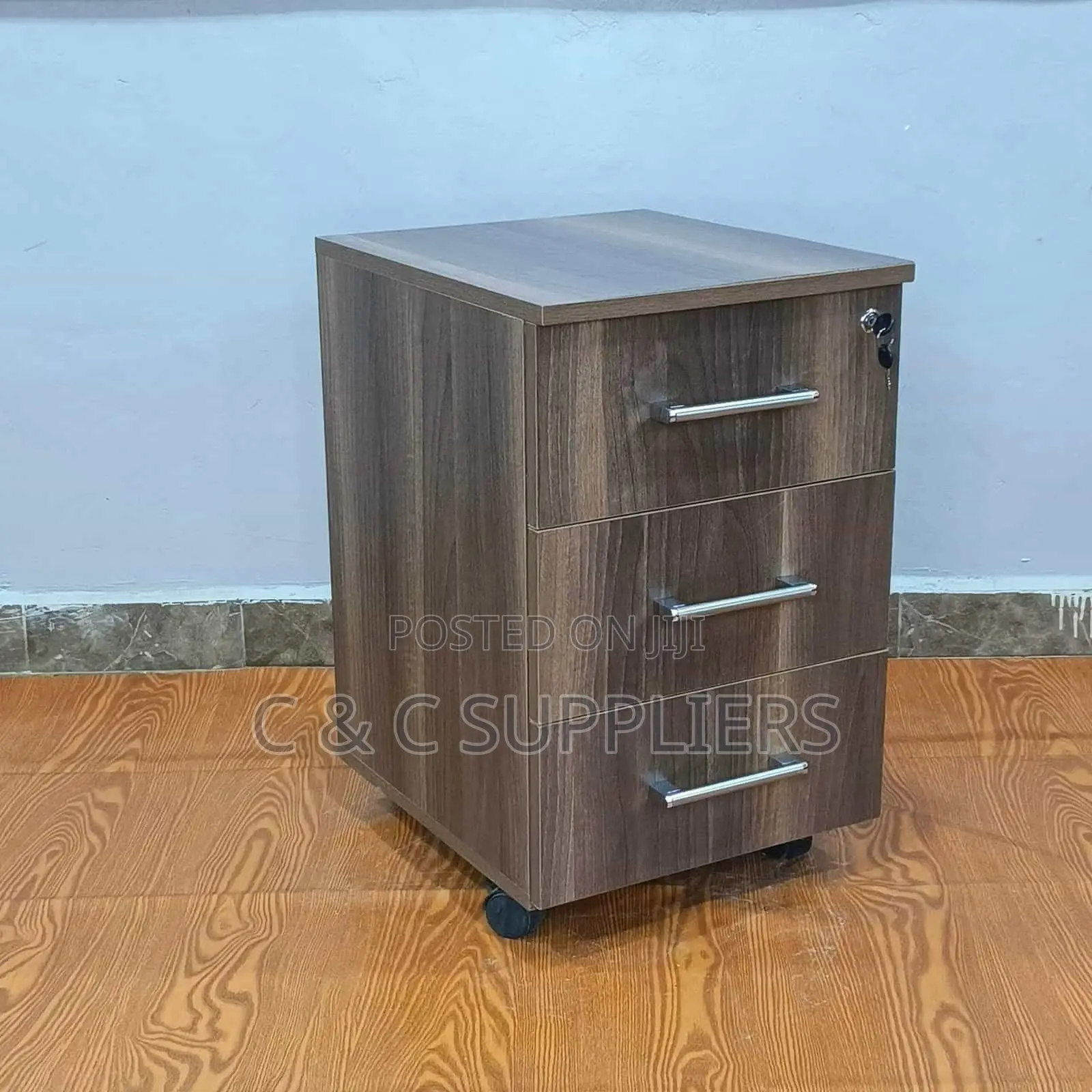 Wooden 3-Drawer Pedestal Desk Cabinet.