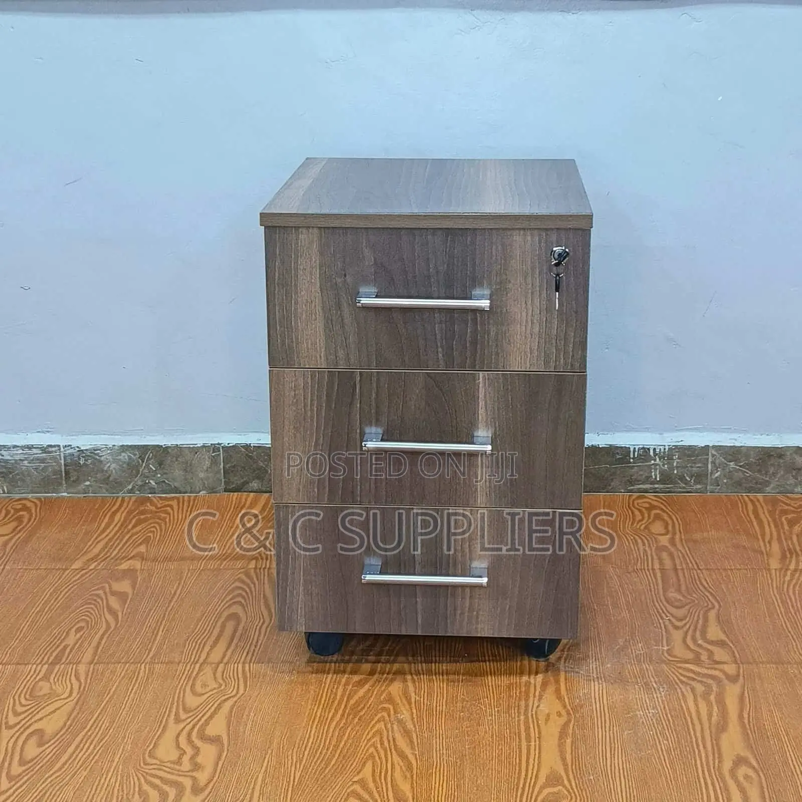 Wooden 3-Drawer Pedestal Desk Cabinet.