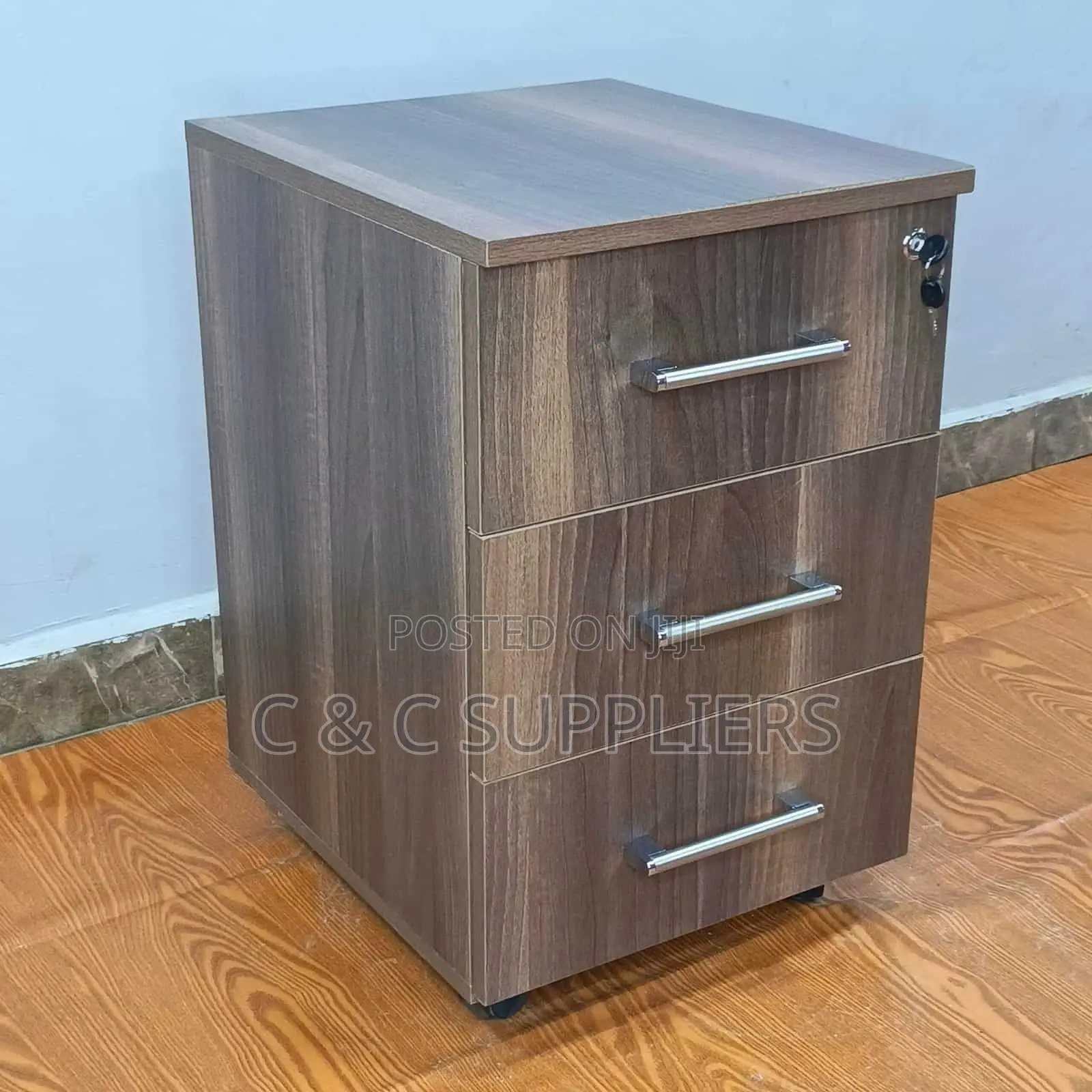 Wooden 3-Drawer Pedestal Desk Cabinet.