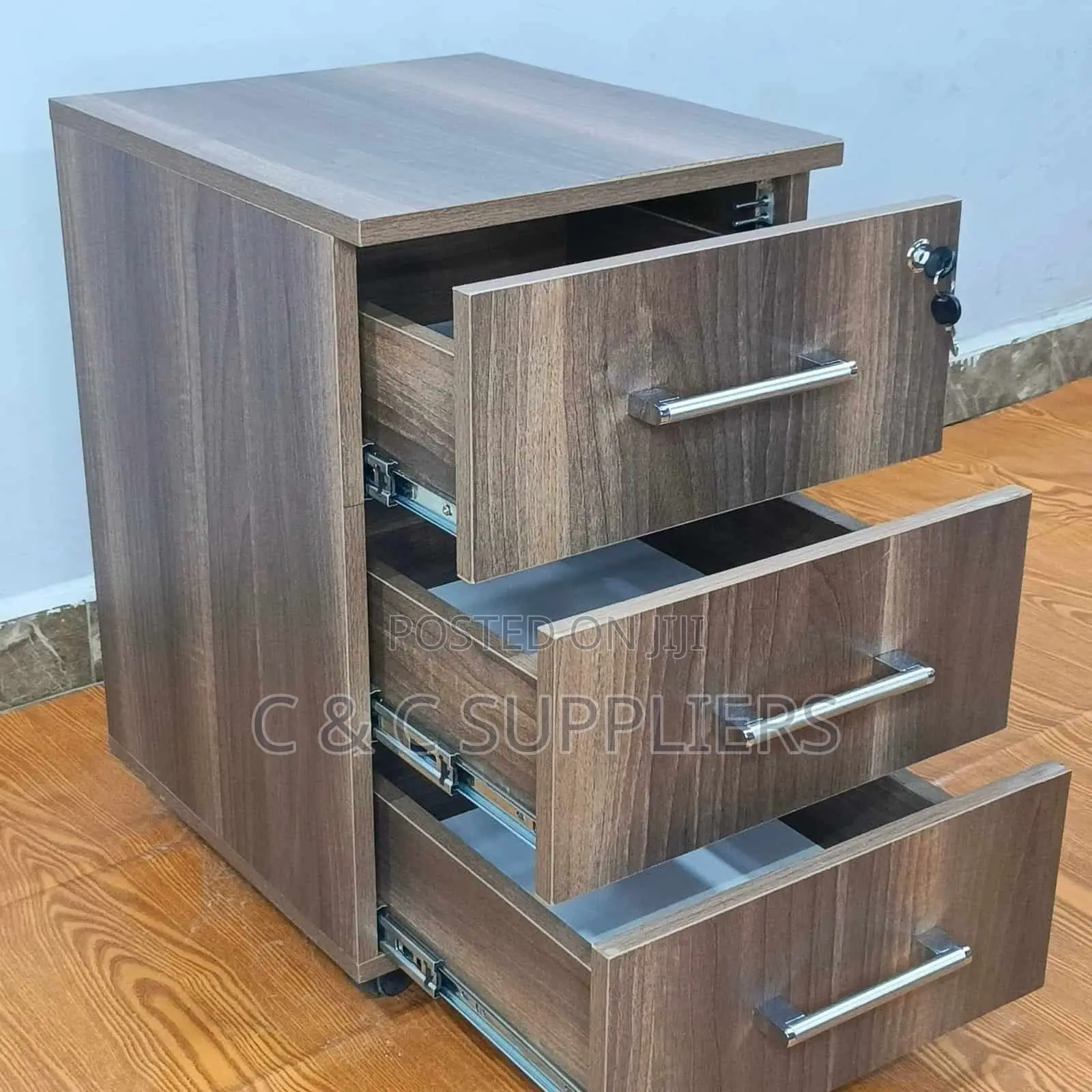 Wooden 3-Drawer Pedestal Desk Cabinet.