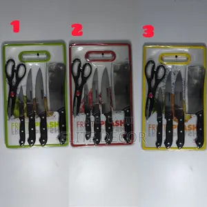 6-in-1 Marble Chopping Board 4 Knives Kitchen Set