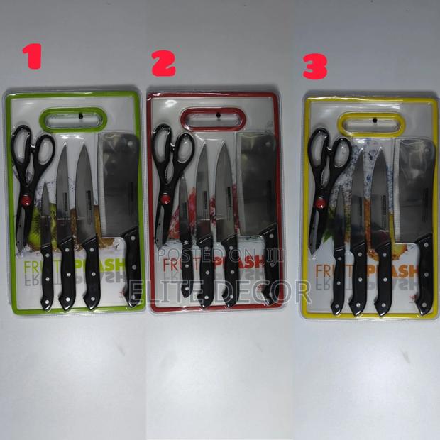 6-in-1 Marble Chopping Board 4 Knives Kitchen Set