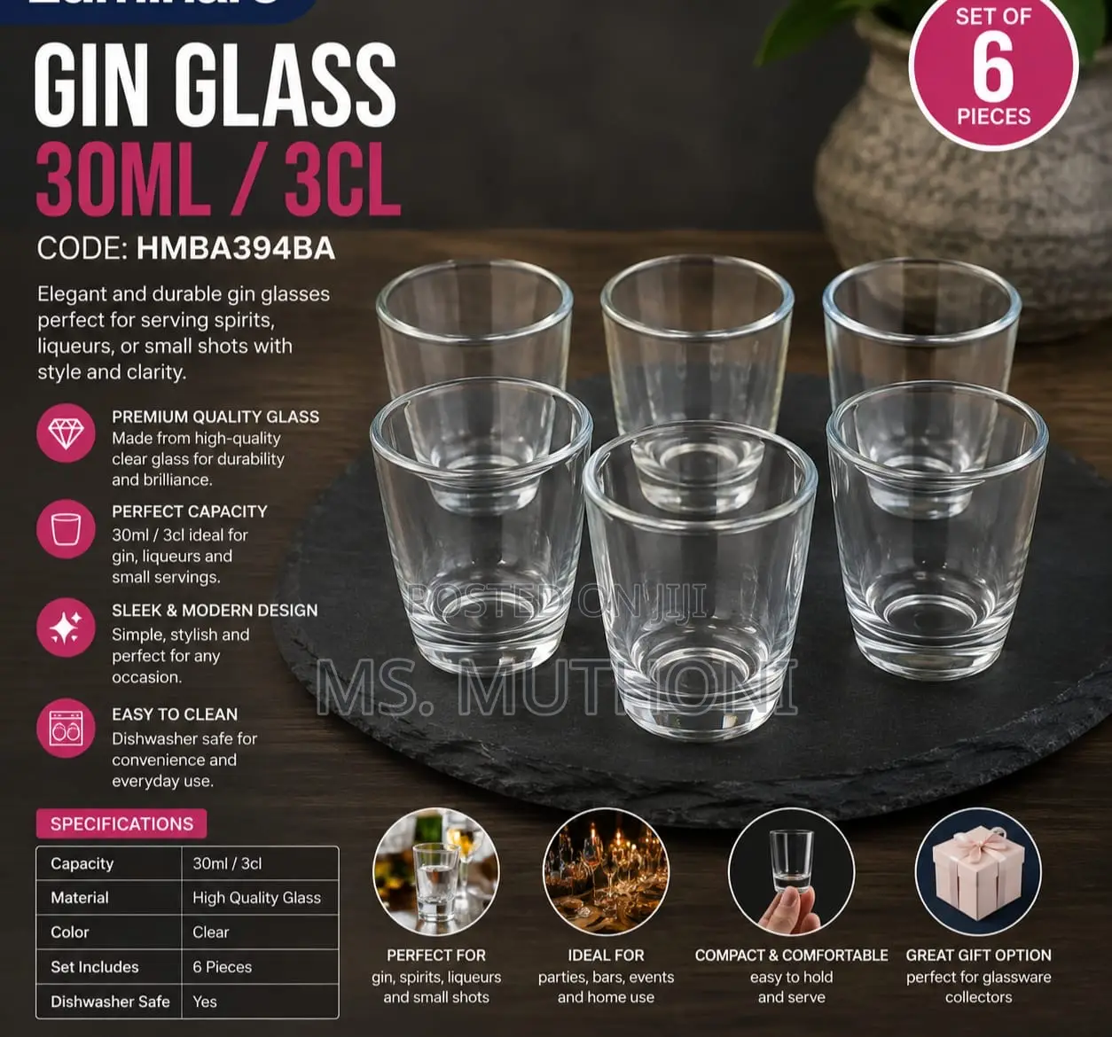 6 PCs Gin Glass 30ml / 3cl (Tot Glass)