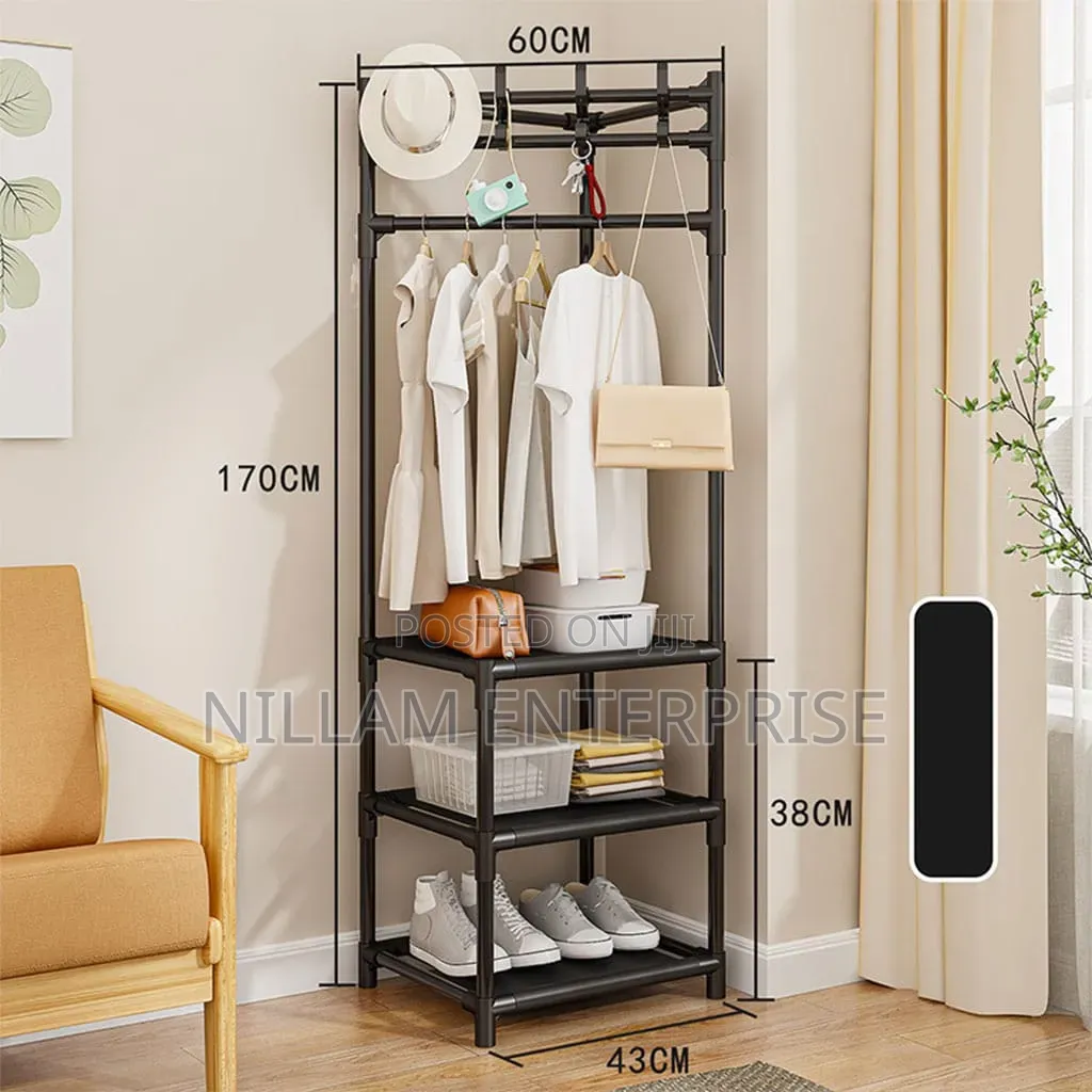 Multifunctional Metallic Corner Coat Hanging Rack*