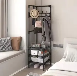 Multifunctional Metallic Corner Coat Hanging Rack*