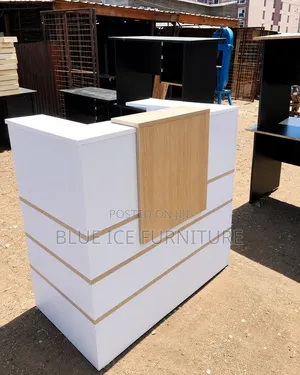 Modern White Reception Desk With Wooden Accent
