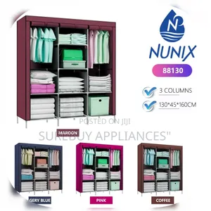 Portable 3-Column Metallic Wardrobe | Clothes Storage Organizer