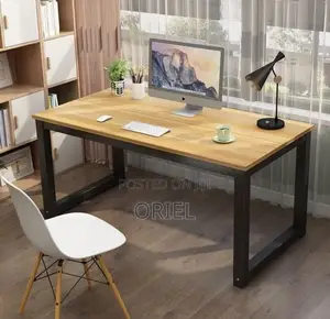 Office Desk : Metal Frame Wooden Top Home Office Study Computer Desk