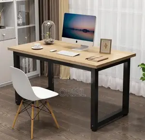 Office Desk : Metal Frame Wooden Top Home Office Study Computer Desk