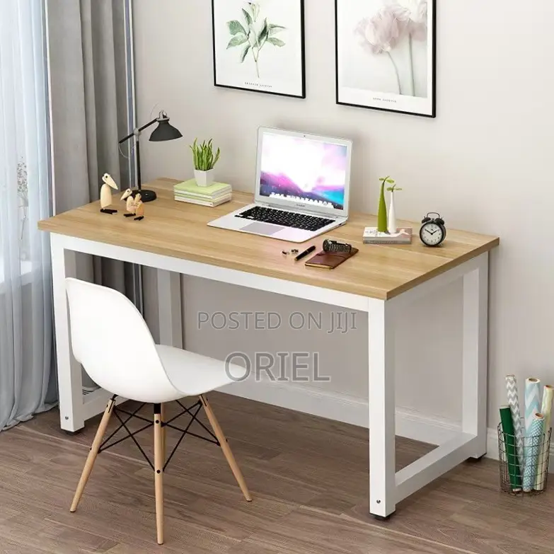 Office Desk : Metal Frame Wooden Top Home Office Study Computer Desk