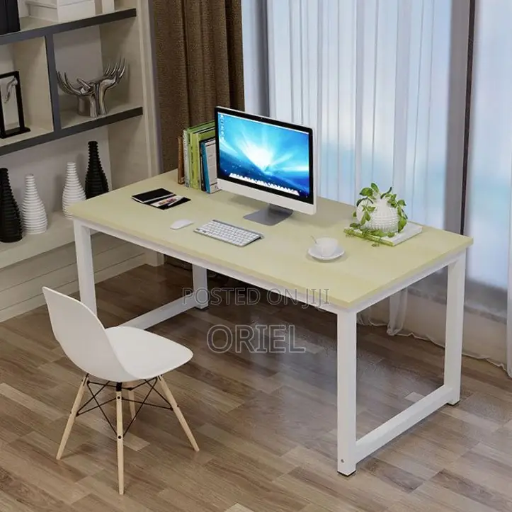 Office Desk : Metal Frame Wooden Top Home Office Study Computer Desk