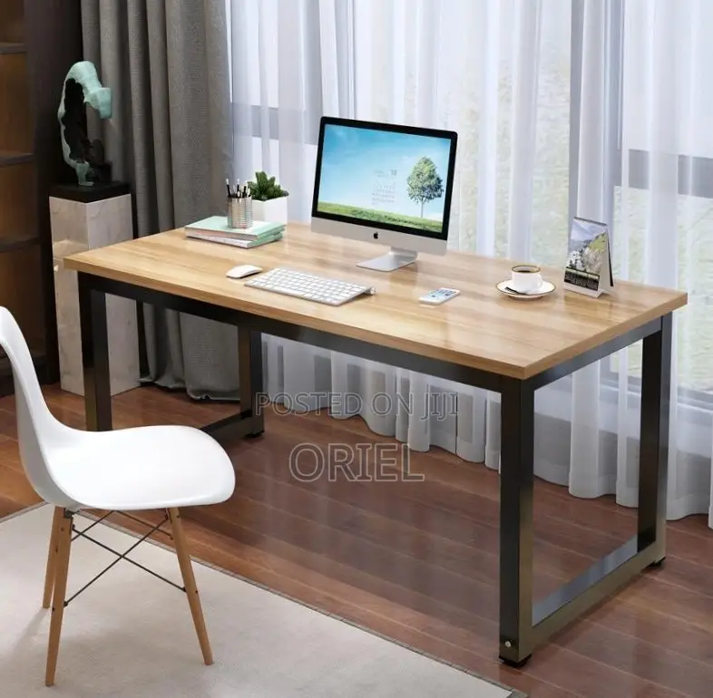 Office Desk : Metal Frame Wooden Top Home Office Study Computer Desk