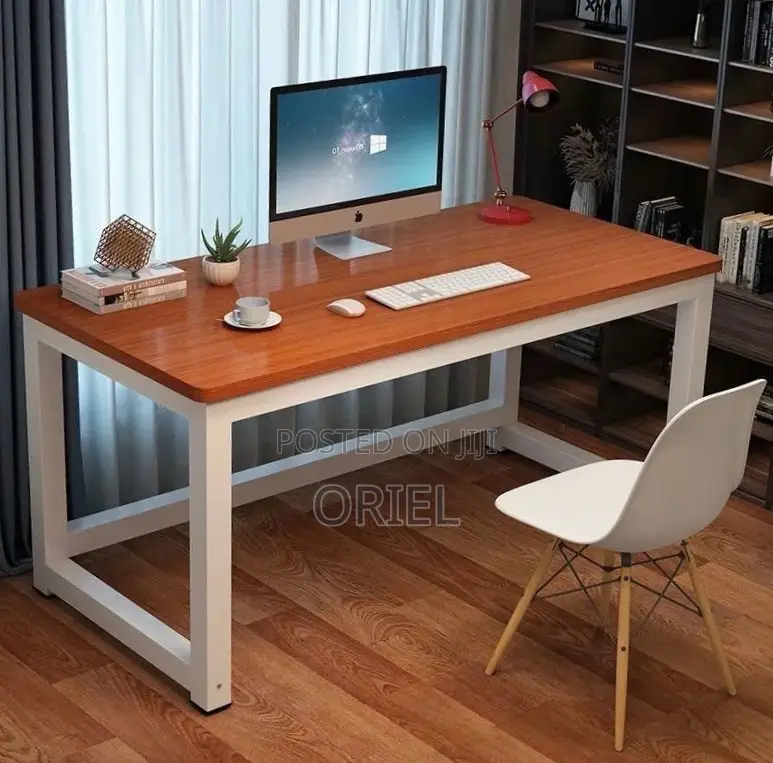 Office Desk : Metal Frame Wooden Top Home Office Study Computer Desk