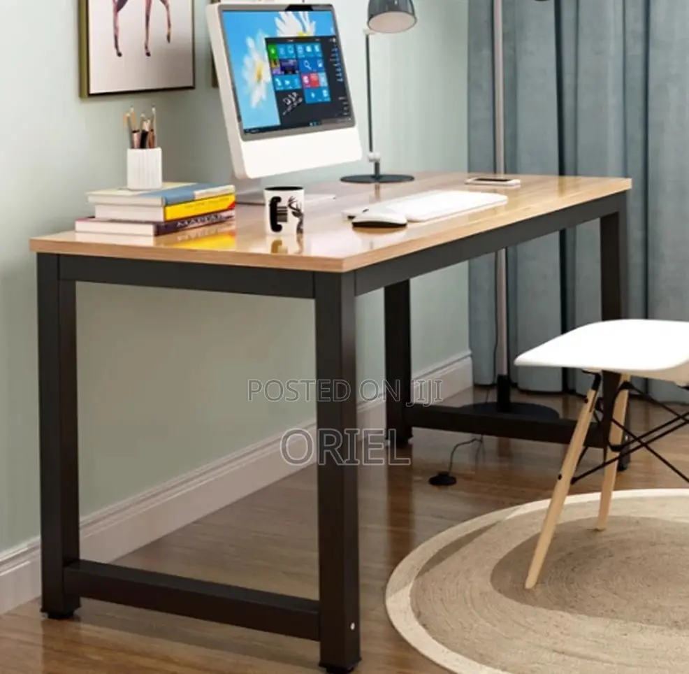 Office Desk : Metal Frame Wooden Top Home Office Study Computer Desk