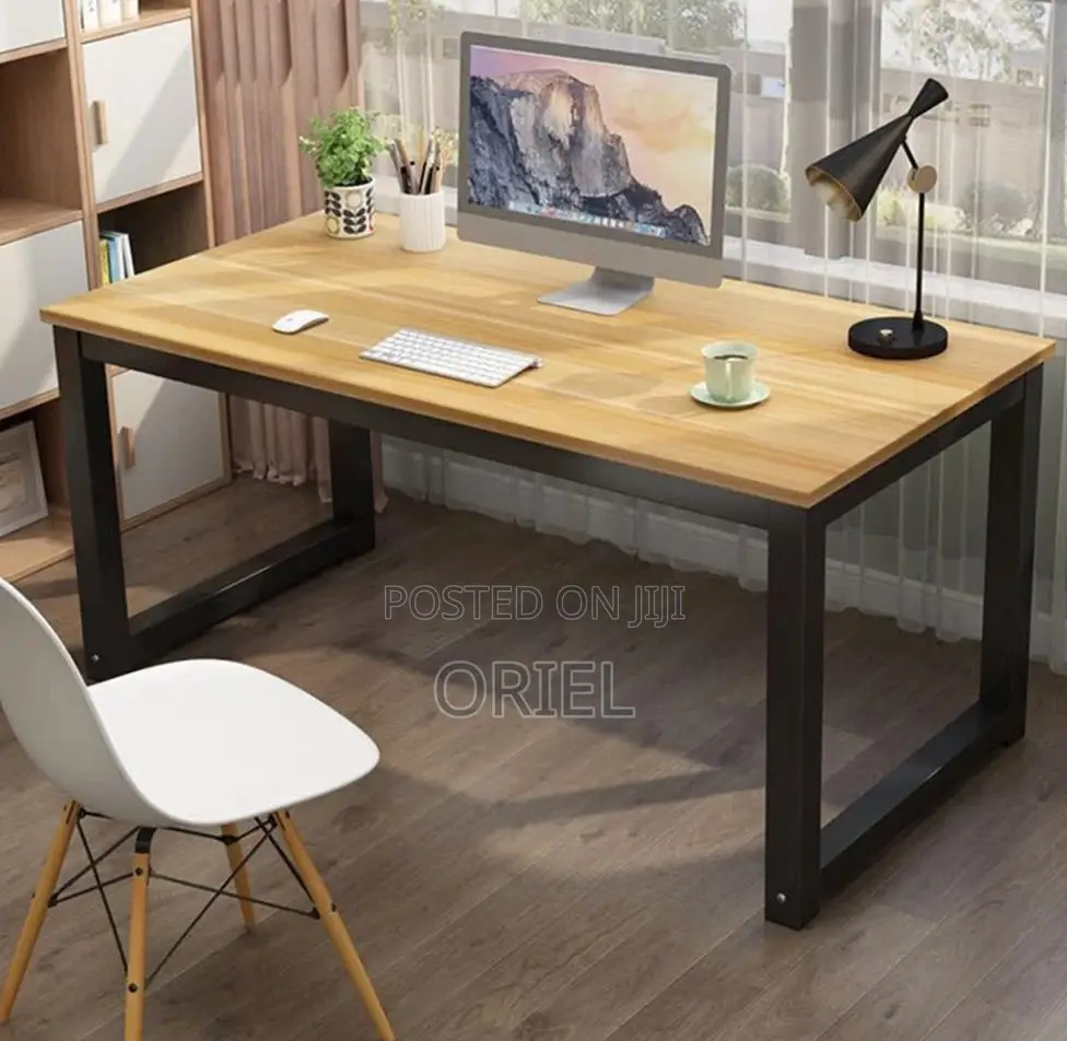 Office Desk : Metal Frame Wooden Top Home Office Study Computer Desk