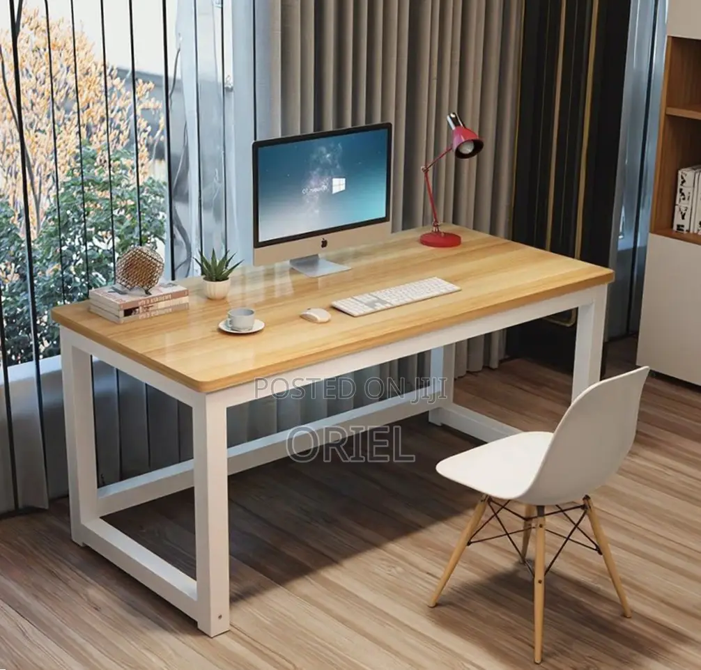 Office Desk : Metal Frame Wooden Top Home Office Study Computer Desk