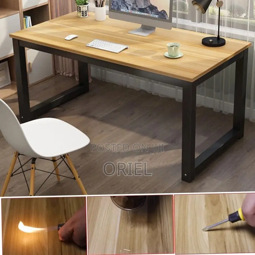Office Desk : Metal Frame Wooden Top Home Office Study Computer Desk