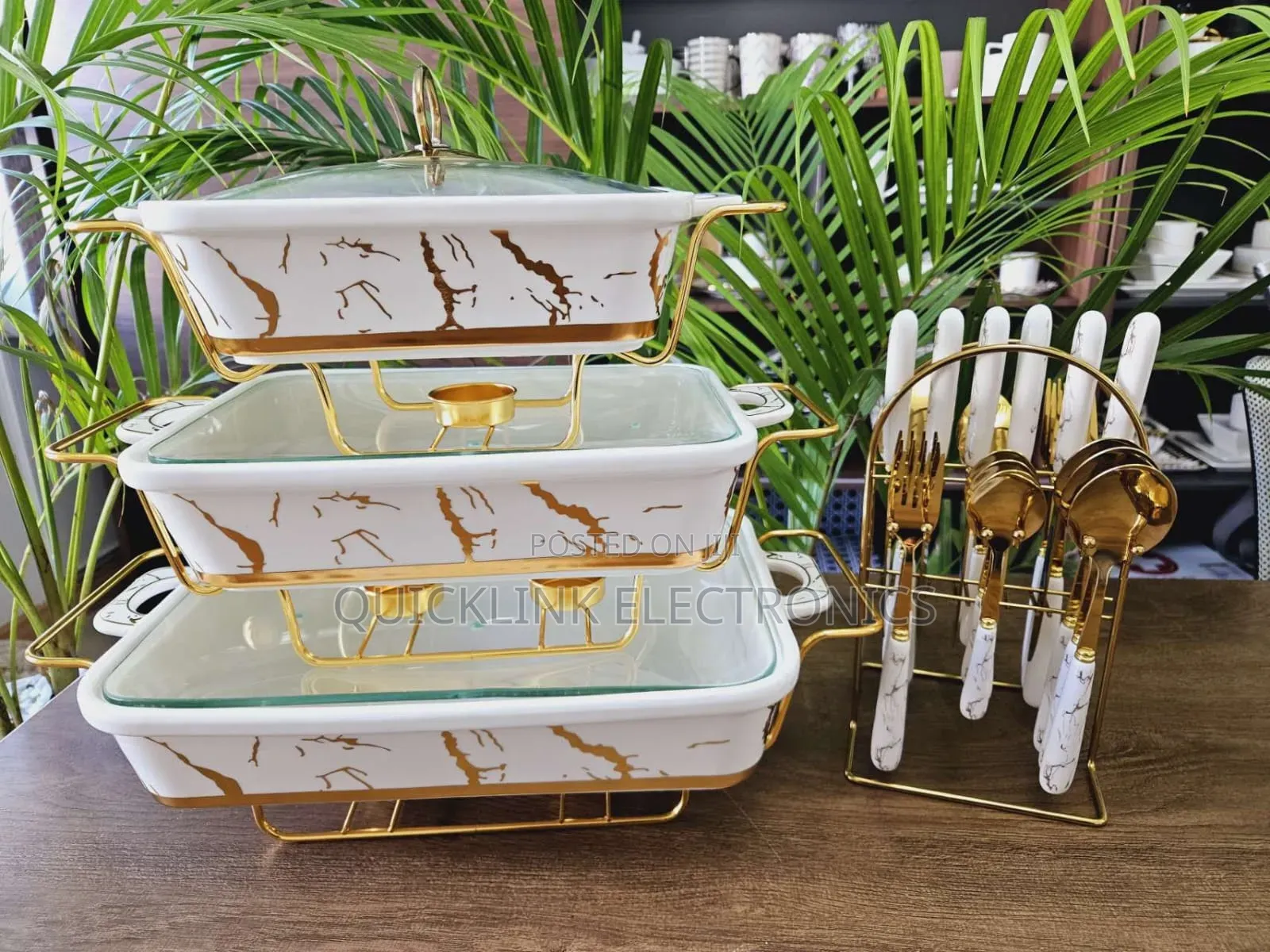 3pcs White Gold Ceramic Chafing
