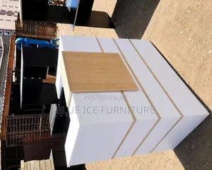 Modern White Reception Desk With Wooden Accent