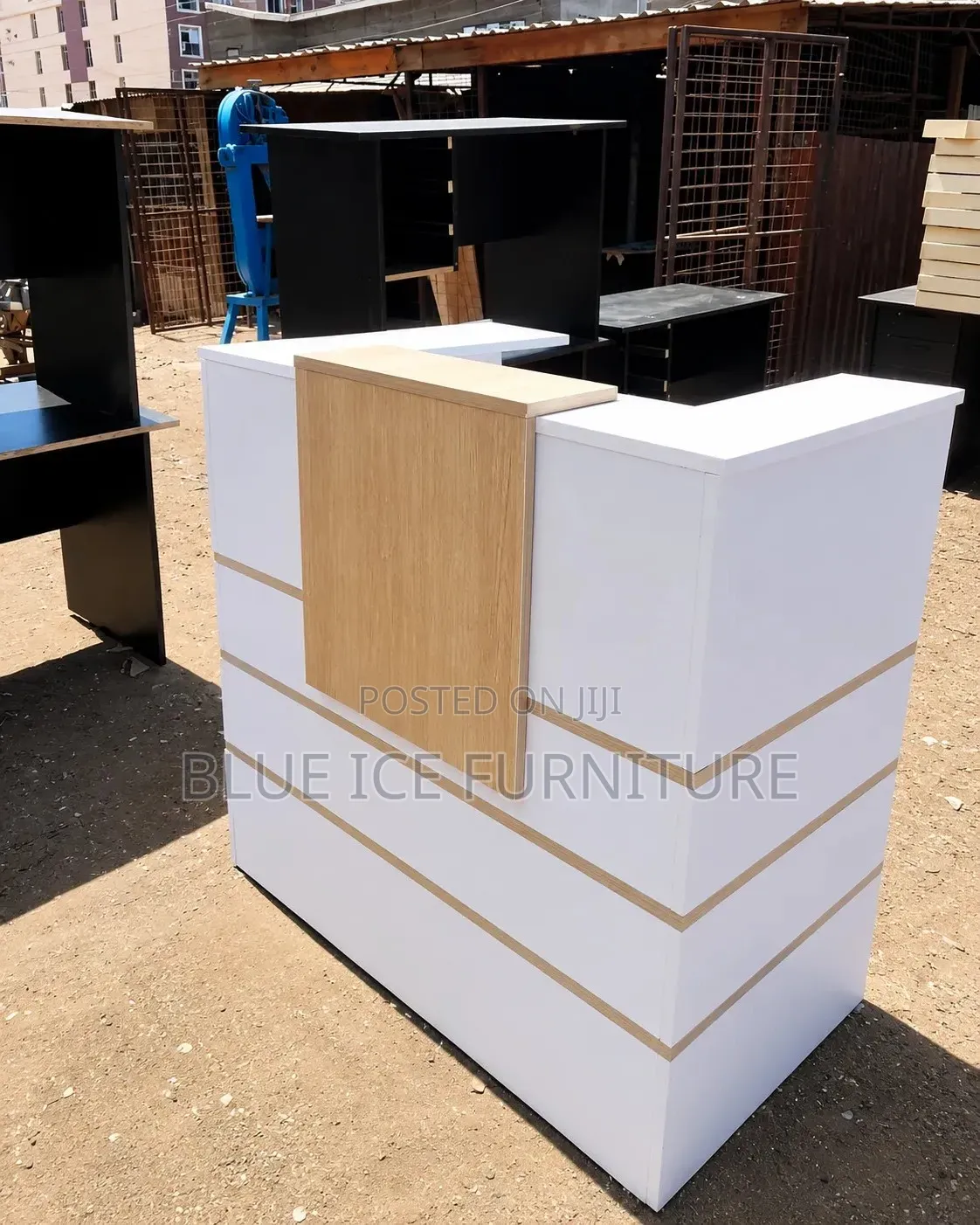 Modern White Reception Desk With Wooden Accent