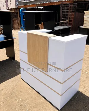Modern White Reception Desk With Wooden Accent