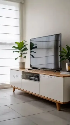Scandinavian Style Wooden 5ft TV Stand With White Cabinets Storage