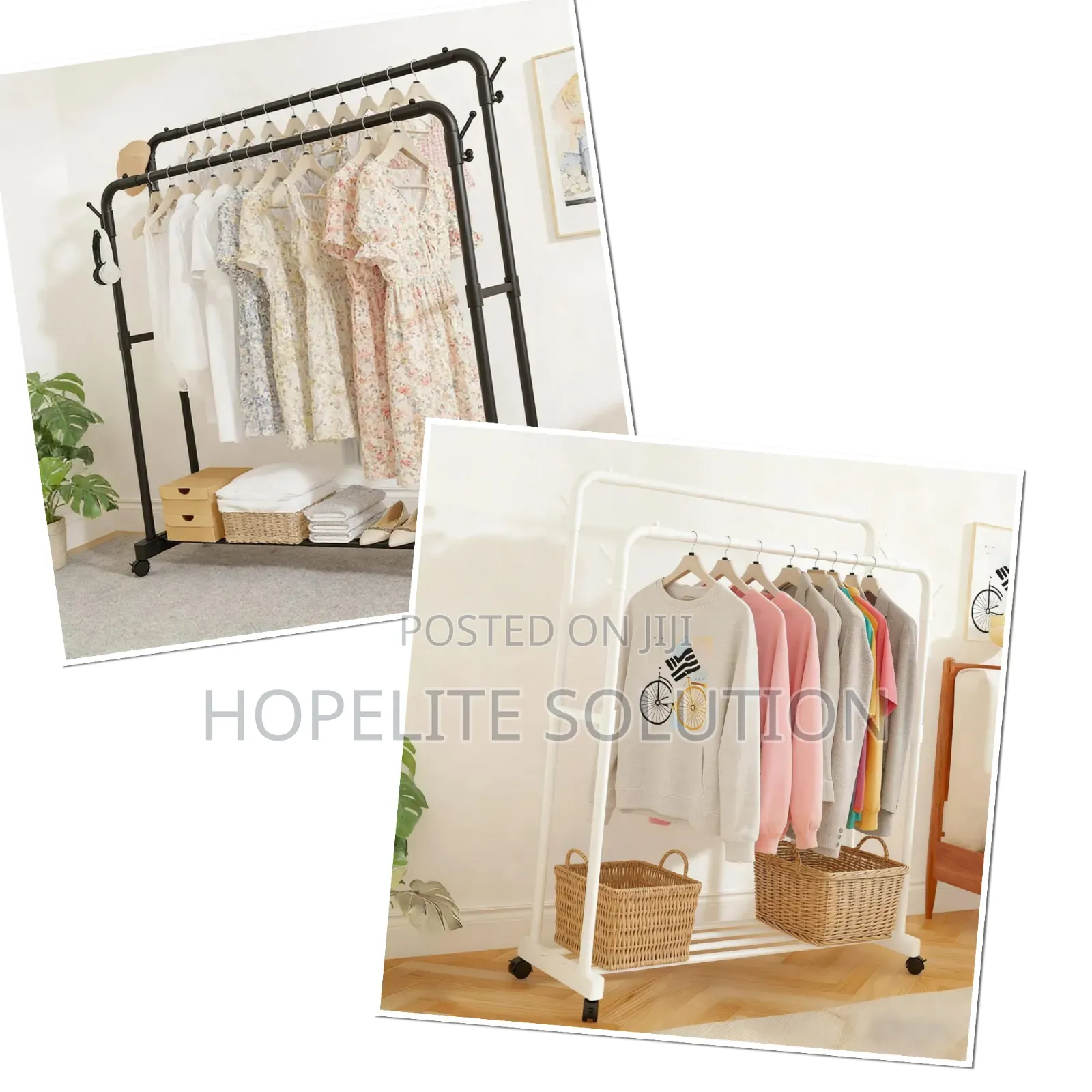 Double Pole Clothing Rack With Wheels