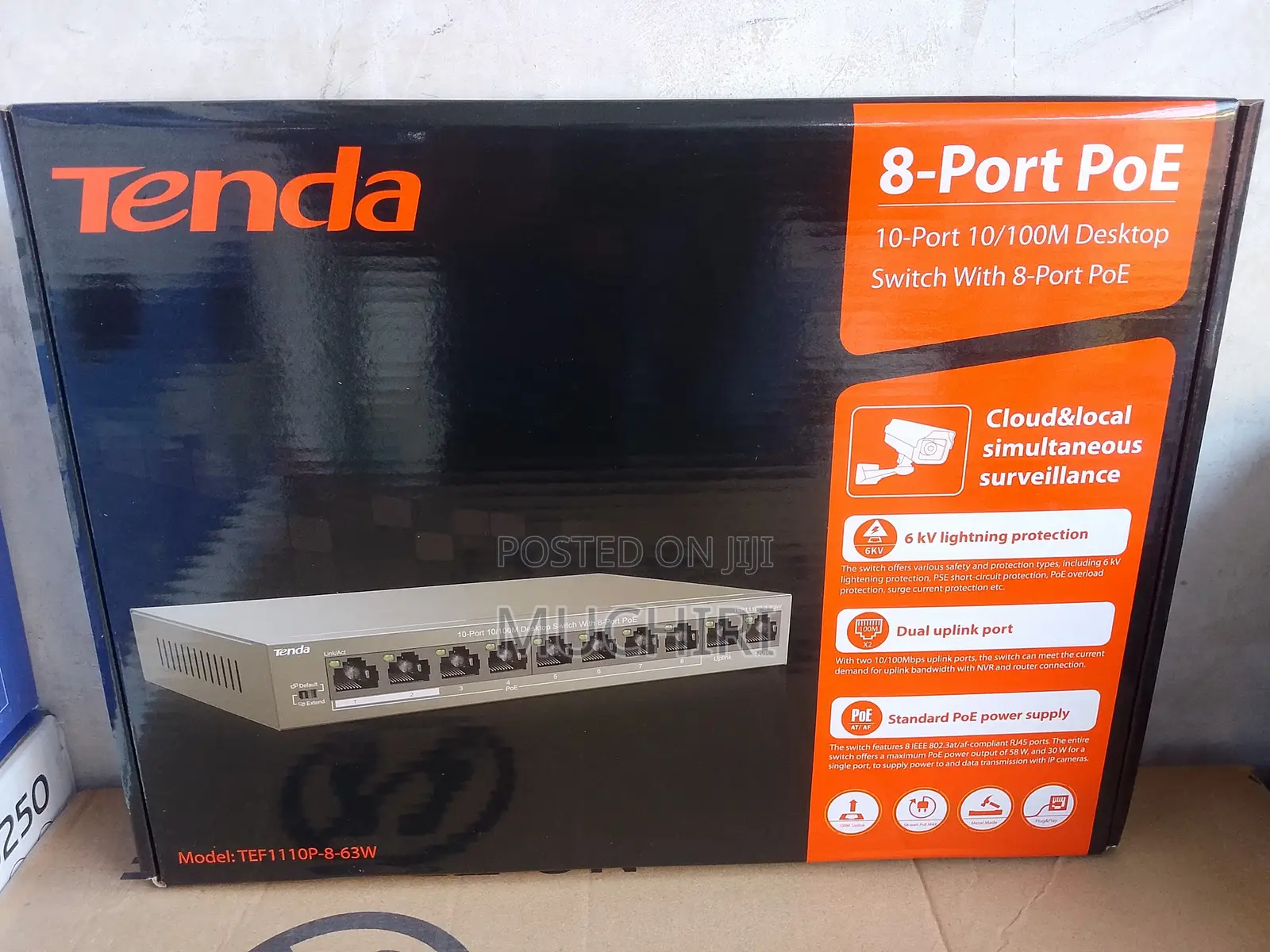 Tenda PoE Switch 8 Port 63W for IP Cameras