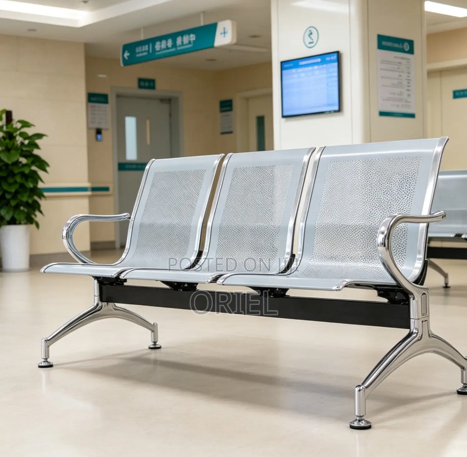 Office Bench : 3-Seater Hospital Waiting Steel Bench