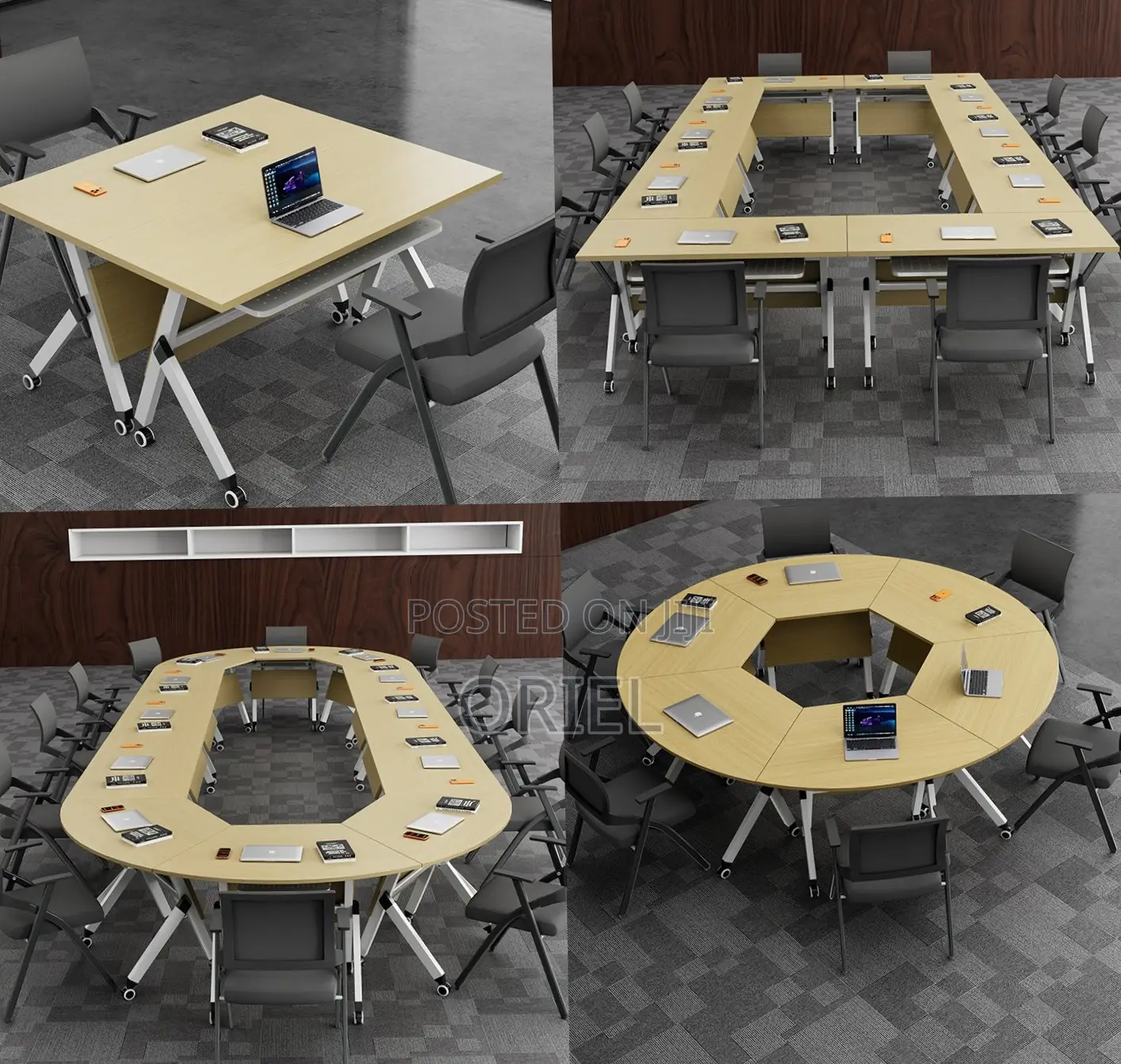 Office Table : Brown Foldable Training Conference Table