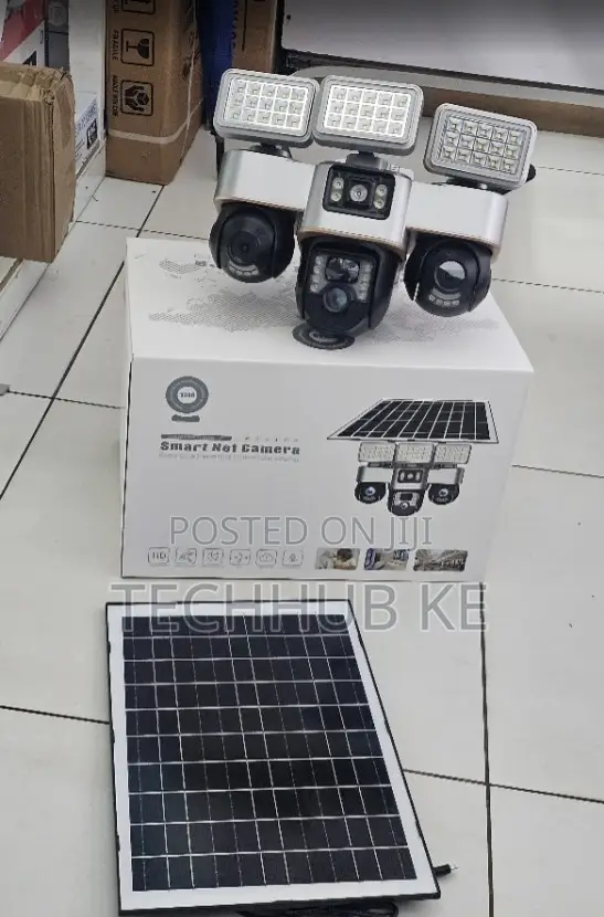 V380 Pro 3-Lens Solar Powered PTZ Security Camera With Floodlight