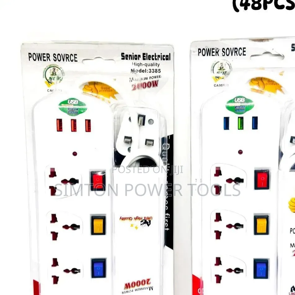 5-Way Extension Socket With Three USB Charging Ports and Individual