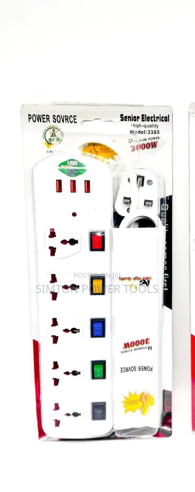 5-Way Extension Socket With Three USB Charging Ports and Individual