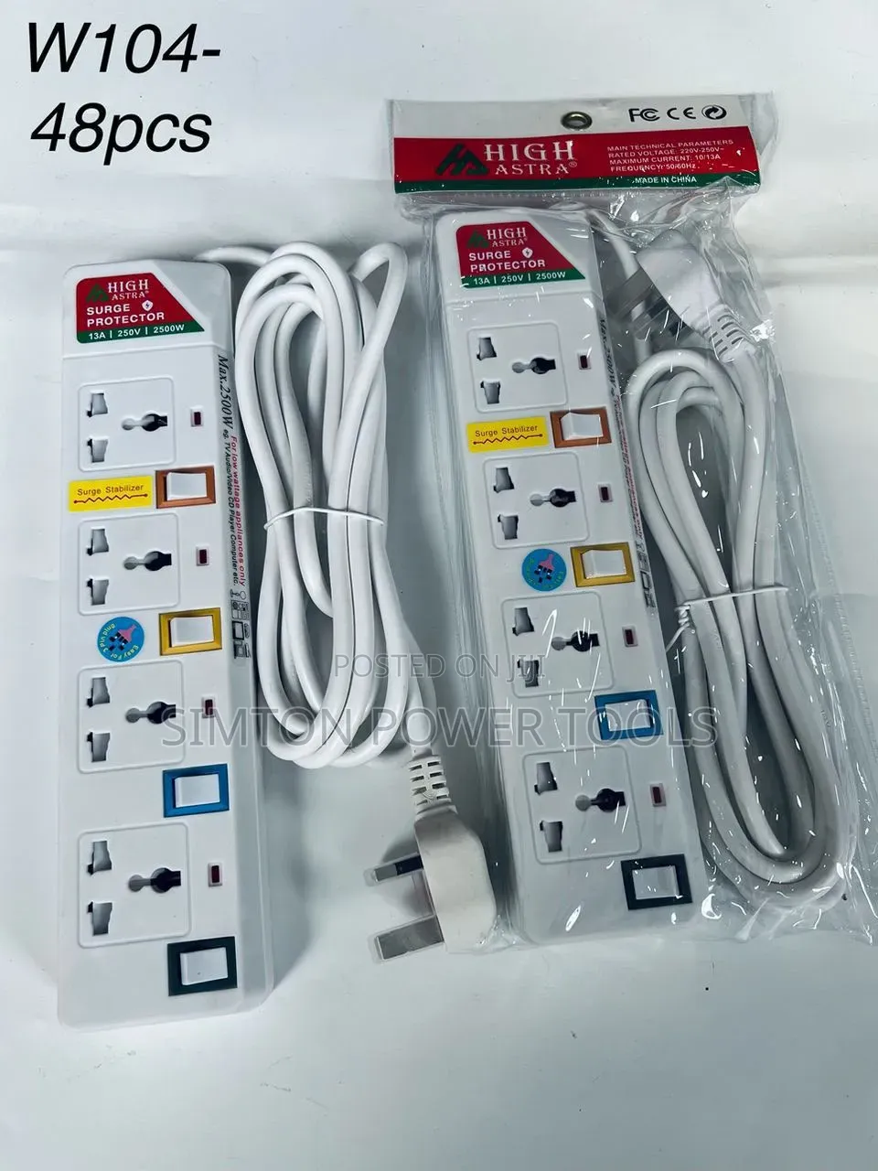 High Astra 4-Way Surge Protector Extension Sockets.