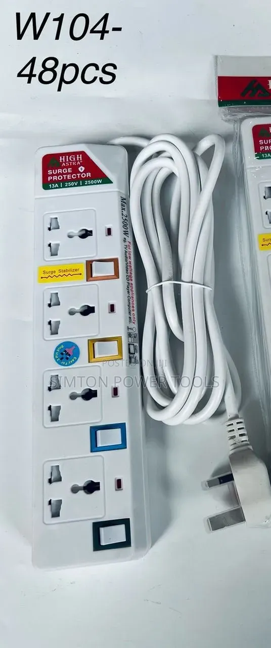 High Astra 4-Way Surge Protector Extension Sockets.