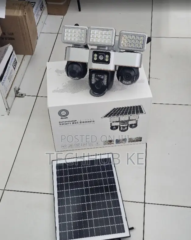 Rotating Tripple Lens Solar 4g Camera With Floodlights