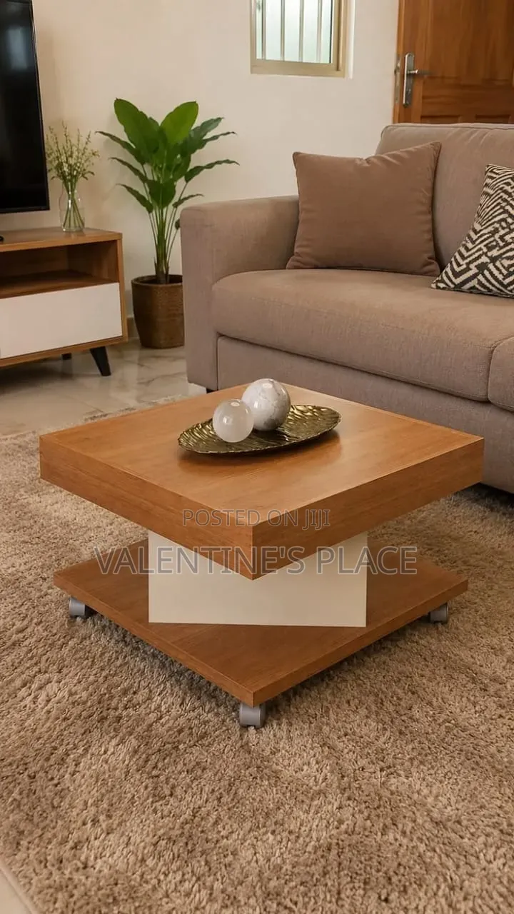 Contemporary Wood-Finish Coffee Table on Castors