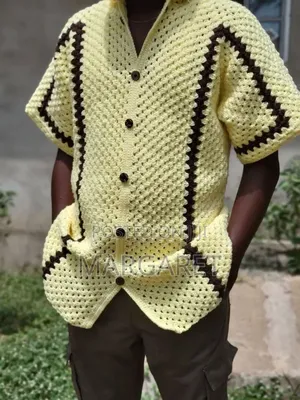 Crochet Short-Sleeved Button-Up Shirt 