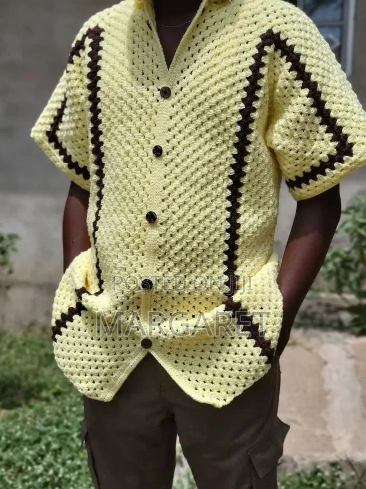 Crochet Short-Sleeved Button-Up Shirt 