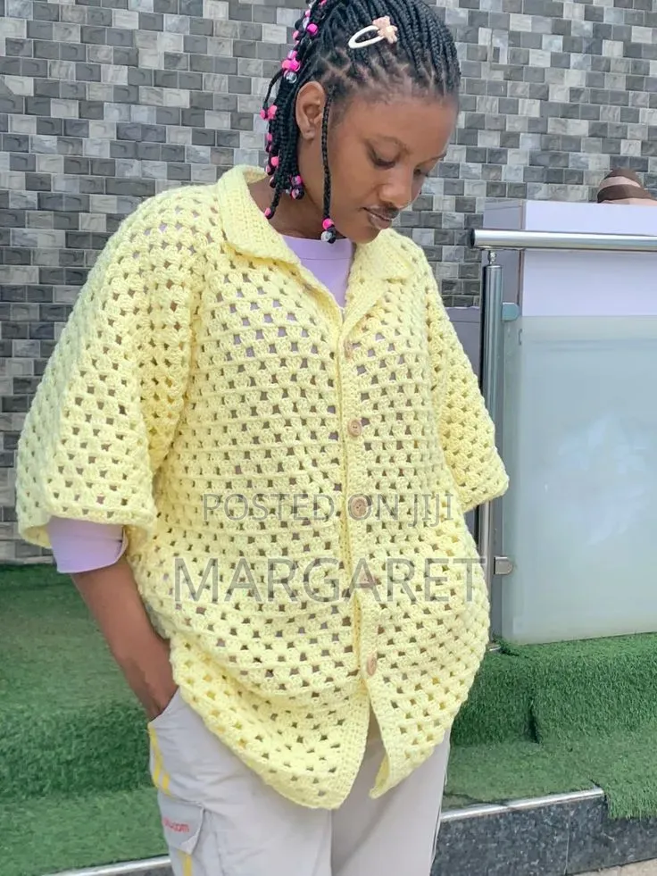 Crochet Short-Sleeved Button-Up Shirt 