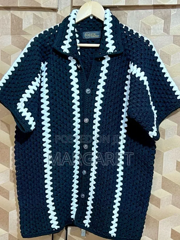 Crochet Short-Sleeved Button-Up Shirt 