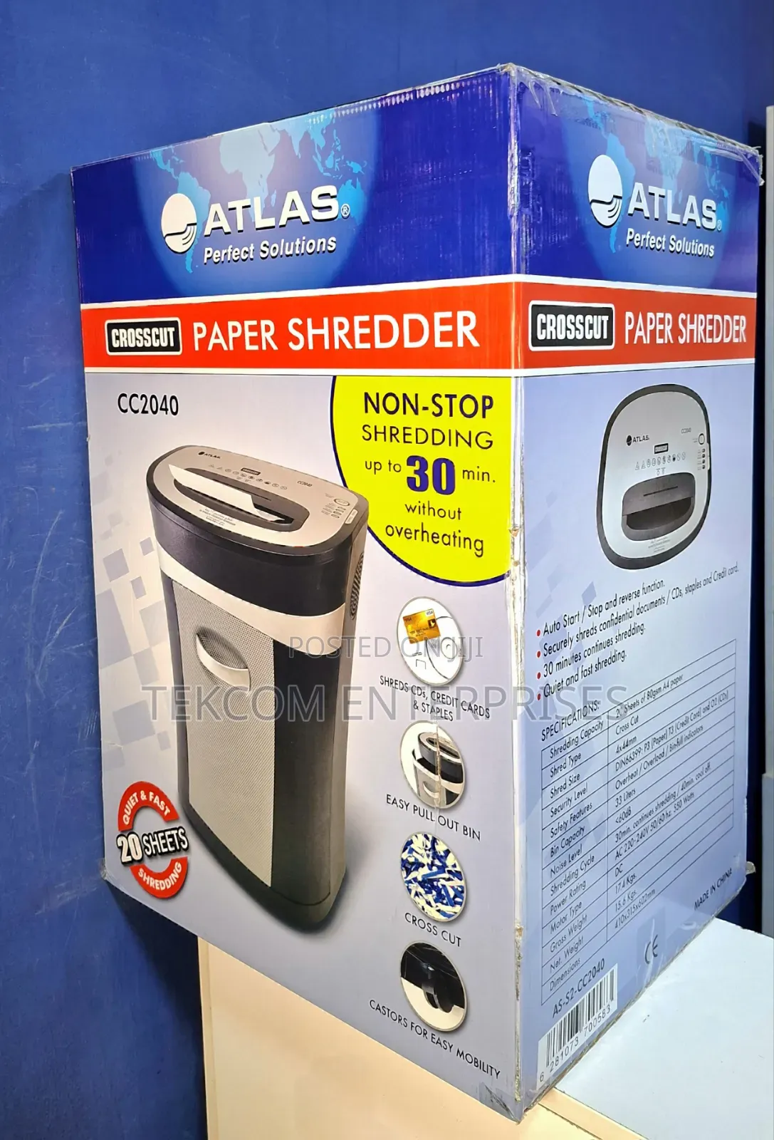 Atlas Cc2040 Shredder 20 Sheets 33 Litres Bin