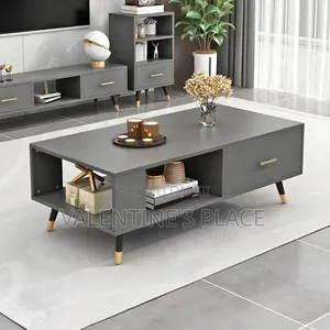 Contemporary Dark Grey Center Table With Gold Accent Legs