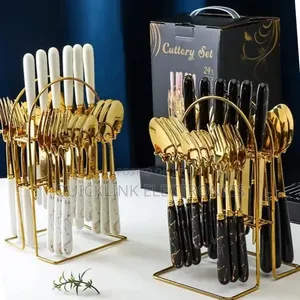 24 Pieces Marble Cutlery Set